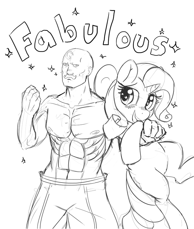 alex_louis_armstrong alex_louise_armstrong crossover cutie_mark duo equine facial_hair female friendship_is_magic fullmetal_alchemist horn horse human male mammal mewball monochrome mustache my_little_pony pony rarity_(mlp) topless unicorn