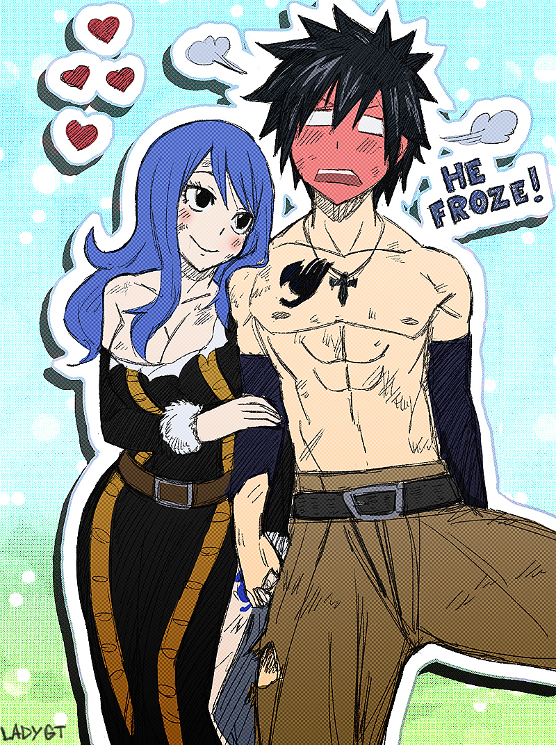 1boy 1girl blush breasts couple fairy_tail gray_fullbuster heart hearts juvia_loxar ladygt ladygt93 large_breasts shirtless