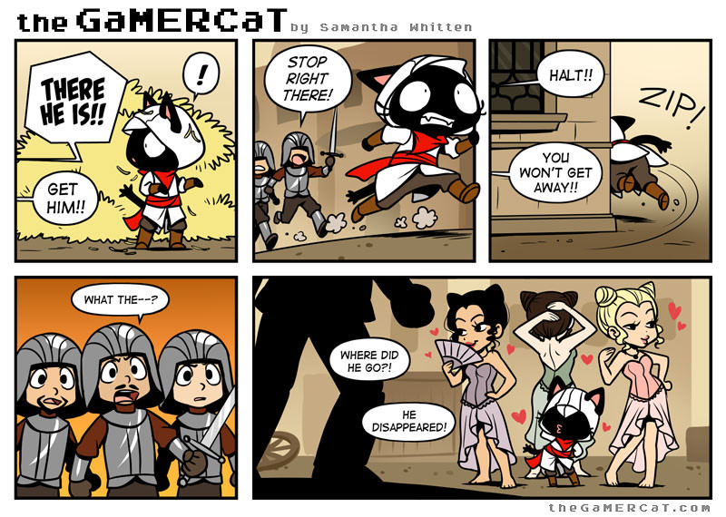 &lt;3 assassin's_creed assassin's_creed cat clothing comic computer dialog english_text feline female gamer_cat gamercat haystack humor male mammal open_mouth samantha_whitten sword templar text the_truth ubisoft video_games weapon