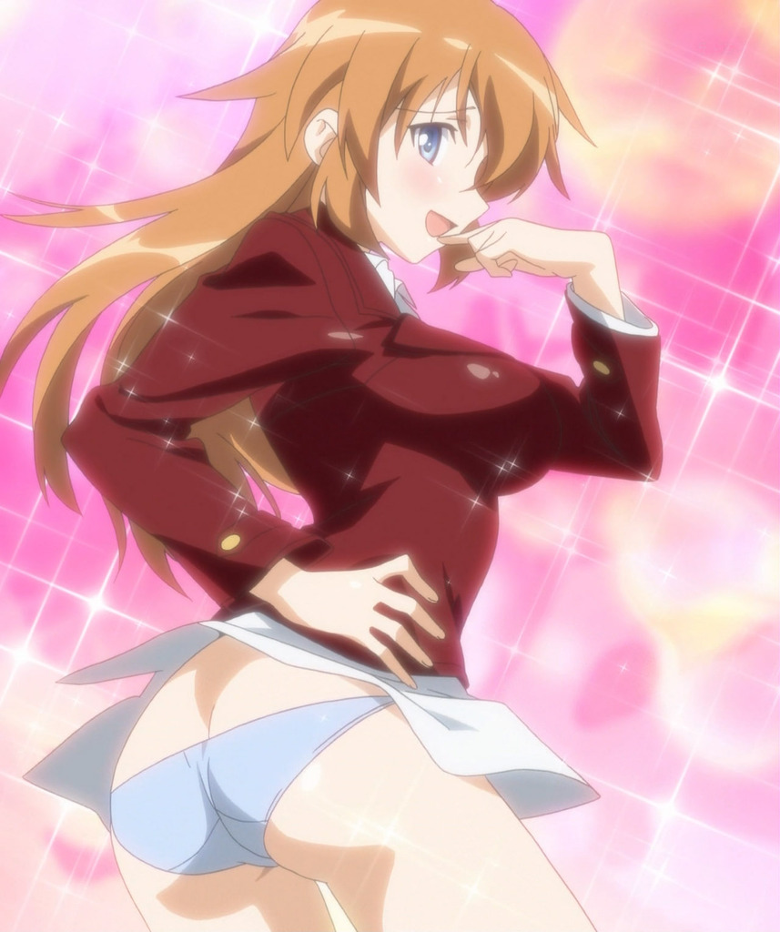 ass blue_eyes blush breasts brown_hair charlotte_e_yeager heart large_breasts long_hair orange_hair panties screencap solo stitched strike_witches third-party_edit underwear world_witches_series