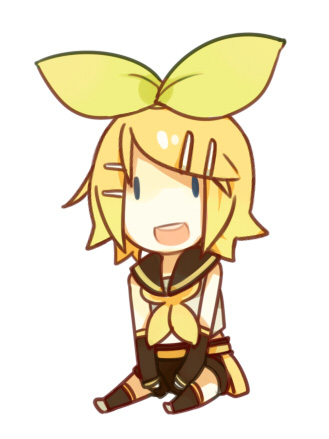 1girl :d chibi detached_sleeves glider_(artist) kagamine_rin lowres open_mouth ribbon smile solo vocaloid