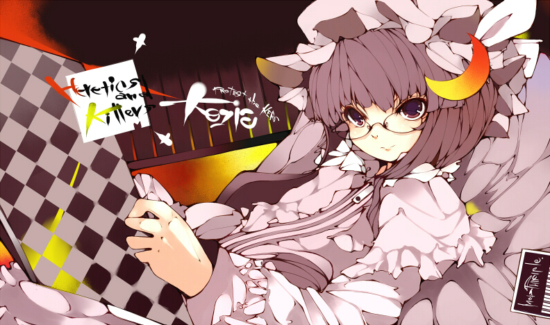 bad_id bad_pixiv_id bespectacled glasses hat makino_(pixiv) patchouli_knowledge purple_hair reading solo touhou
