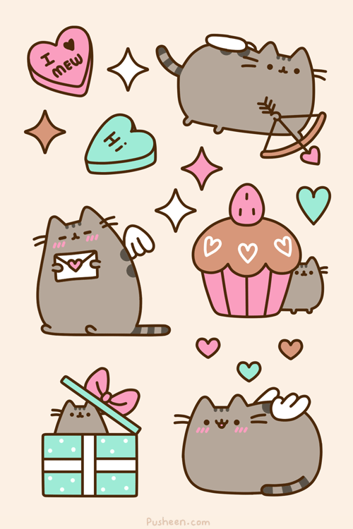 &lt;3 ambiguous_gender animated blush candy cat cupcake cute english_text feline food fur gift grey_fur happy holidays mammal plain_background pusheen pusheen_corp solo text valentine's_day valentine's_day wings