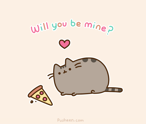 &lt;3 ambiguous_gender animated cat cute english_text feline food fur grey_fur happy mammal pizza plain_background pusheen pusheen_corp text