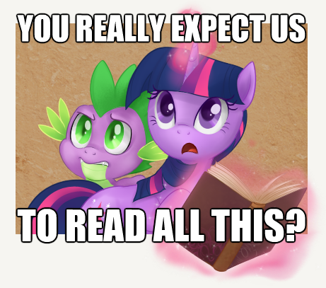 cutie_mark dialog dragon english_text equine female friendship_is_magic green_eyes horn image_macro low_res magic male mammal my_little_pony open_mouth purple_body purple_eyes reaction_image scalie spike_(mlp) text tl;dr twilight_sparkle_(mlp) unicorn