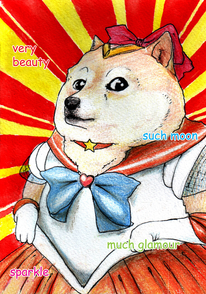 black_eyes black_nose bow canine chubby dog doge english_text fluffy fur fusion gloves human humor looking_at_viewer mammal meme michaeltgrant overweight sailor_moon sailor_venus shiba_inu solo text