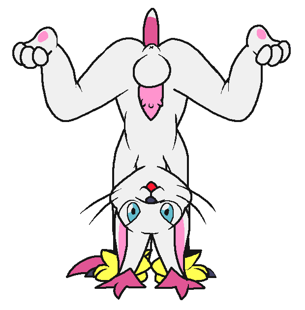 anthro anus barbs blue_eyes butt claws cyanzangoose digimon feline feline_penis gatomon gay gloves hand_stand male mammal open_mouth penis pink_penis plain_background presenting presenting_hindquarters white_background