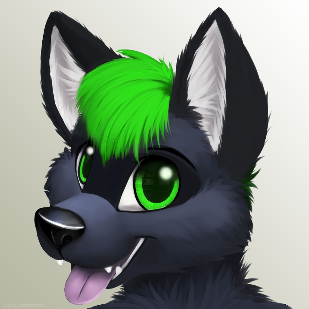 anthro cute fur green_eyes hair jamesfoxbr looking_at_viewer male mammal open_mouth plain_background smile solo teeth tongue tongue_out