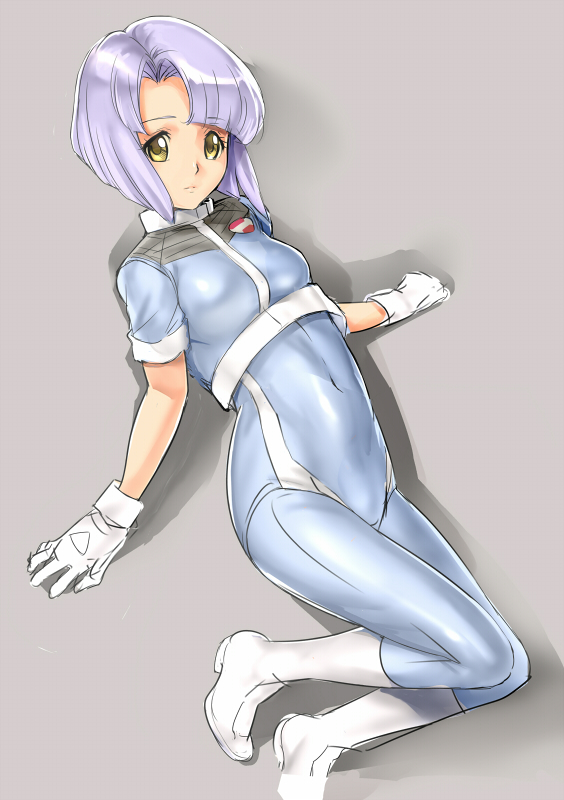 bad_id bad_pixiv_id bob_cut bodysuit boots catty cropped_jacket dodai_shouji gall_force gloves purple_hair solo white_gloves yellow_eyes