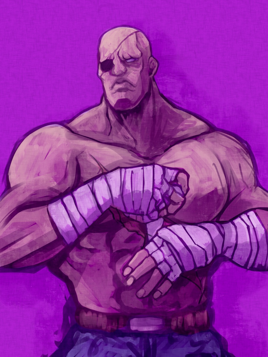 bald bandages eyepatch highres male_focus muscle sagat shirtless solo street_fighter tsukumo