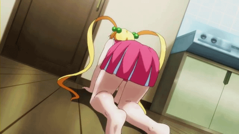 1girl all_fours animated animated_gif arm_support bare_shoulders barefoot bent_over blonde_hair cheerleader door dutch_angle exercise feet female from_behind hair_bobbles hair_ornament himegami_kodama huge_filesize indoors kitchen leg_lift legs long_hair maken-ki! panties pantyshot pink_skirt pov shadow skirt soles solo stomp subtitled thighs toes twintails underwear upskirt white_panties wooden_floor