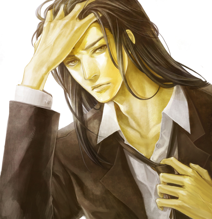 1boy black_hair final_fantasy final_fantasy_vii formal hand_in_hair long_hair looking_at_viewer male male_focus necktie solo suit tetra_takamine tseng