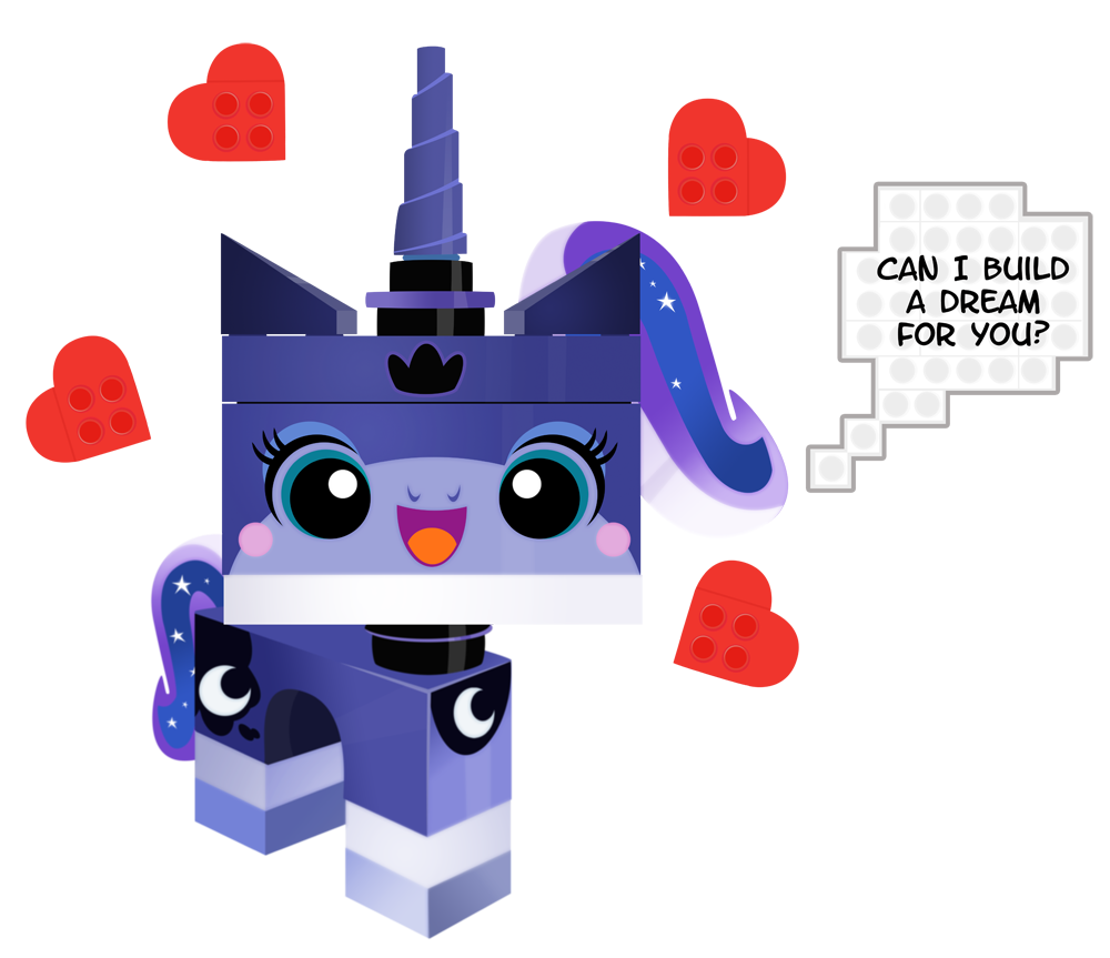 &lt;3 alpha_channel blue_eyes blush cat crown dialog english_text feline female friendship_is_magic horn lego looking_at_viewer mammal my_little_pony pixelkitties plain_background princess_luna_(mlp) smile solo text the_lego_movie transparent_background unikitty