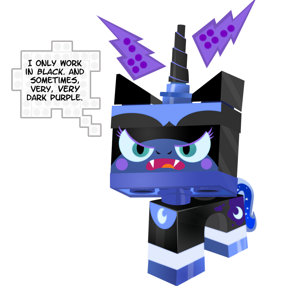 blue_eyes cat crescent_moon dialog english_text fangs feline female friendship_is_magic horn lego magic mammal moon my_little_pony nightmare_moon_(mlp) pixelkitties plain_background slit_pupils solo standing text the_lego_movie transparent_background unikitty