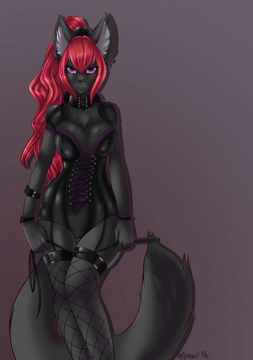 black_fur black_nose breasts chest_tuft cleavage clothed clothing conditional_dnp corset dominatrix domme feline female fishnet fur hair legwear looking_at_viewer mammal mistress mrawl panther purple_eyes red_hair redhair solo sonya_iceghost sonyaiceghost stockings tuft whip wide_hips