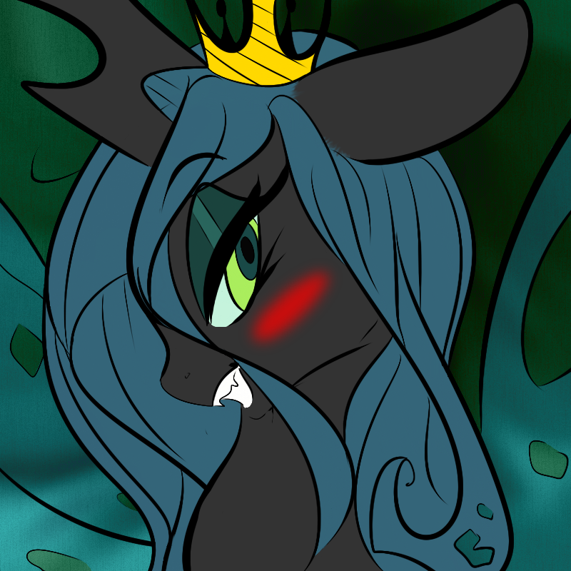 changeling clockworquartet crown dinocasino edit equine fangs female feral friendship_is_magic green_eyes green_hair hair horn horse long_hair looking_at_viewer mammal my_little_pony pony queen_chrysalis_(mlp) smile solo winged_unicorn wings
