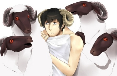 catherine hair horn human hybrid mammal pillow plain_background red_eyes sheep unknown_artist white_background