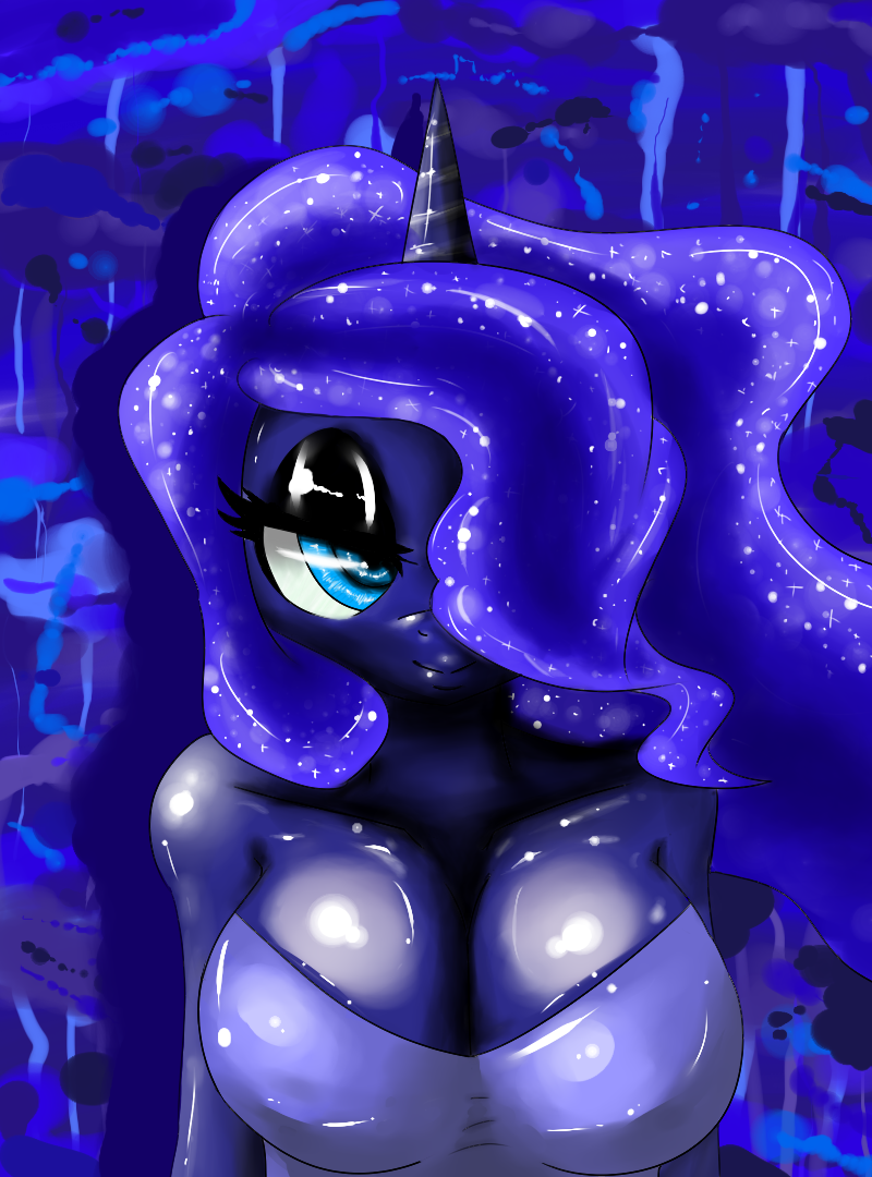 anthro anthrofied big_breasts blue_eyes blue_hair breasts clothing equine female friendship_is_magic hair horn horse long_hair mammal my_little_pony pony princess_luna_(mlp) smile snorgastic solo unicorn