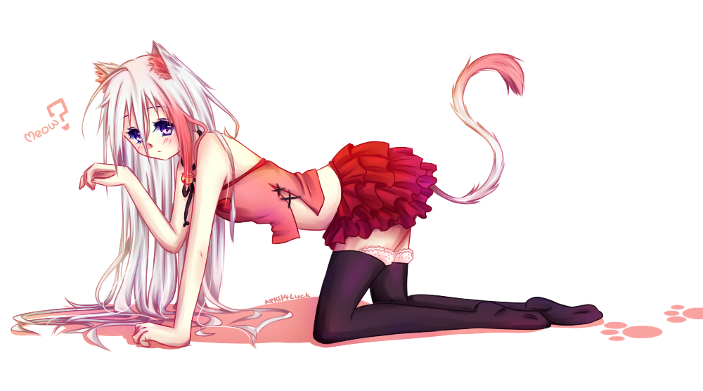 animal_ears april4luck blush cat_ears catgirl clothed clothing feline female hair human long_hair looking_at_viewer mammal plain_background purple_eyes skirt solo white_background white_hair