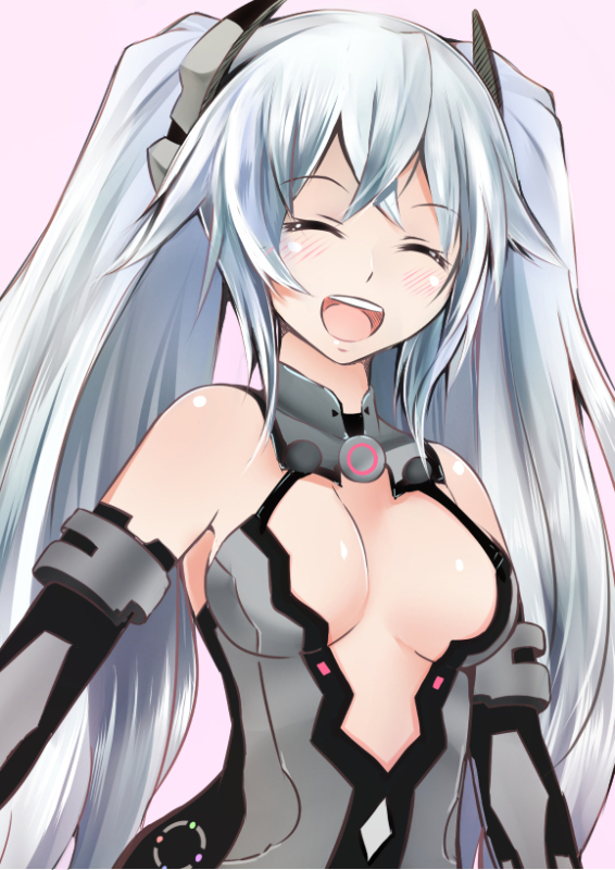 :d bangs bare_shoulders black_heart blush breasts cleavage closed_eyes crossed_bangs kami_jigen_game_neptune_v long_hair md5_mismatch medium_breasts neptune_(series) open_mouth smile solo suishin_tenra twintails upper_body white_hair
