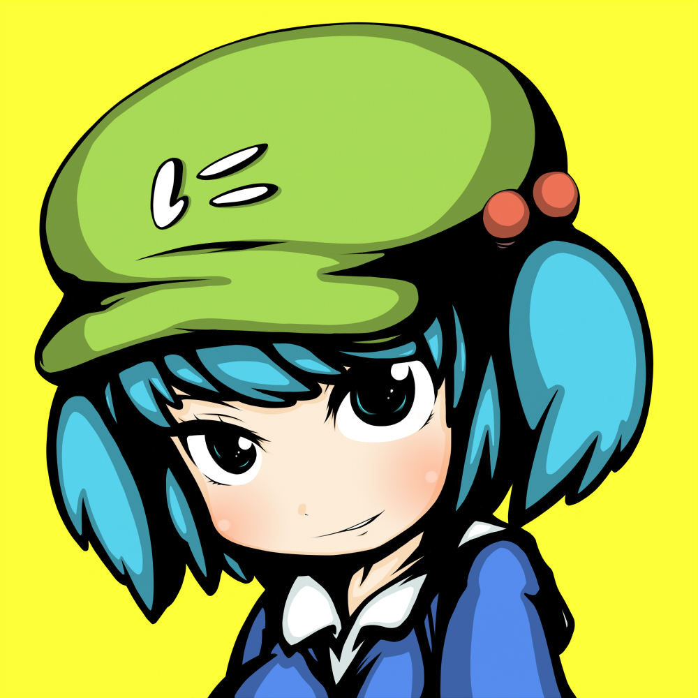 blue_hair hair_bobbles hair_ornament hat kawashiro_nitori omiya_(louise-louis-lucille) solo touhou twintails two_side_up