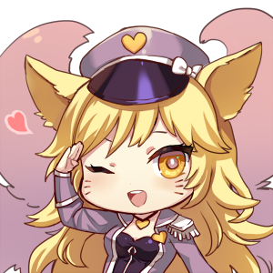 ;d ahri alternate_costume alternate_hair_color alternate_hairstyle animal_ears bangs blonde_hair blush bow chibi cosplay epaulettes facial_mark fox_ears fox_tail girls'_generation gradient hand_up hat hat_bow heart heart_necklace jacket jewelry league_of_legends long_hair long_sleeves looking_at_viewer lowres momoko_(momopoco) multiple_tails necklace one_eye_closed open_clothes open_jacket open_mouth peaked_cap popstar_ahri salute simple_background smile solo tail uniform upper_body very_long_hair wavy_hair whisker_markings white_background yellow_eyes