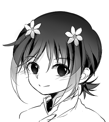 bad_id bad_pixiv_id closed_mouth face flower greyscale hair_flower hair_ornament inazuma_eleven_(series) inazuma_eleven_go looking_at_viewer lowres male_focus monochrome nalse shuu_(inazuma_eleven) simple_background smile solo upper_body white_background
