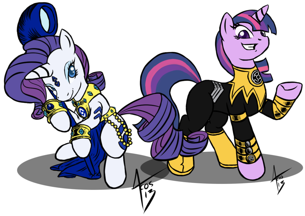 alpha_channel anthro anthrofied clothing crossover cynos-zilla duo english_text equine female friendship_is_magic green_lantern_(series) horn horse indigo_lantern indigo_tribe insane mammal my_little_pony plain_background pony rarity_(mlp) ring signature sinestro_corps smile text transparent_background twilight_sparkle_(mlp) unicorn yellow_lantern