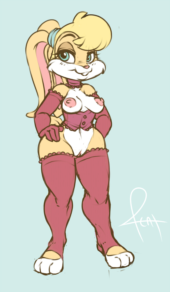 collar corset elbow_gloves female gloves hand_on_hip lace lagomorph legwear lingerie lola_bunny looking_at_viewer looney_tunes mammal pizzacat pussy rabbit solo space_jam standing stockings thigh_highs warner_brothers wide_hips