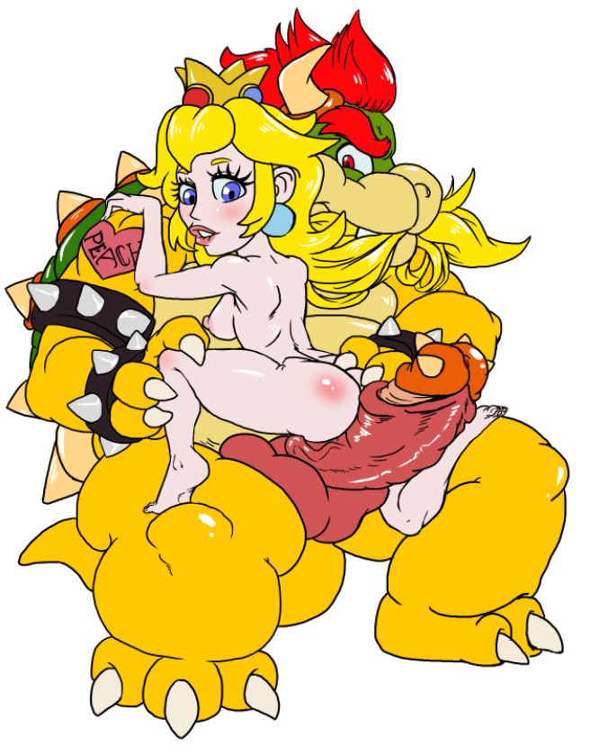 anthro areola balls blonde_hair blue_eyes bowser breasts butt duo erect_nipples erection female hair human imminent_sex josemalvado koopa male mammal mario_bros nintendo nipples nude penis plain_background princess_peach red_eyes red_hair scalie side_boob tattoo video_games white_background