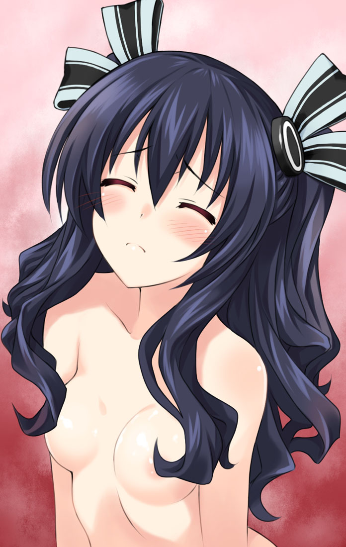 black_hair blush breasts choujigen_game_neptune_mk2 closed_eyes convenient_censoring hair_ornament kamia_(not_found) long_hair looking_up medium_breasts neptune_(series) nude sidelocks solo uni_(choujigen_game_neptune)