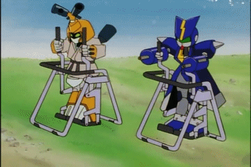 90s animated animated_gif cyandog dougi exercise exercising karate_gi lowres medarot medarots metabee river robot