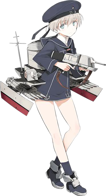 ankle_boots bare_legs blue_eyes boots clothes_writing dress full_body hat kantai_collection light_brown_hair microdress official_art pale_color sailor_collar sailor_dress sailor_hat shimada_fumikane short_hair standing transparent_background weapon z1_leberecht_maass_(kantai_collection)