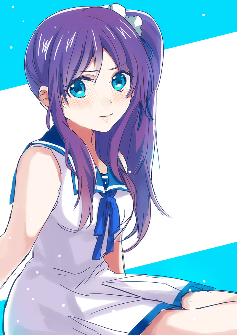 blue_eyes dress hiradaira_chisaki long_hair machi_(machiruda) nagi_no_asukara purple_hair sailor_dress school_uniform serafuku side_ponytail sitting