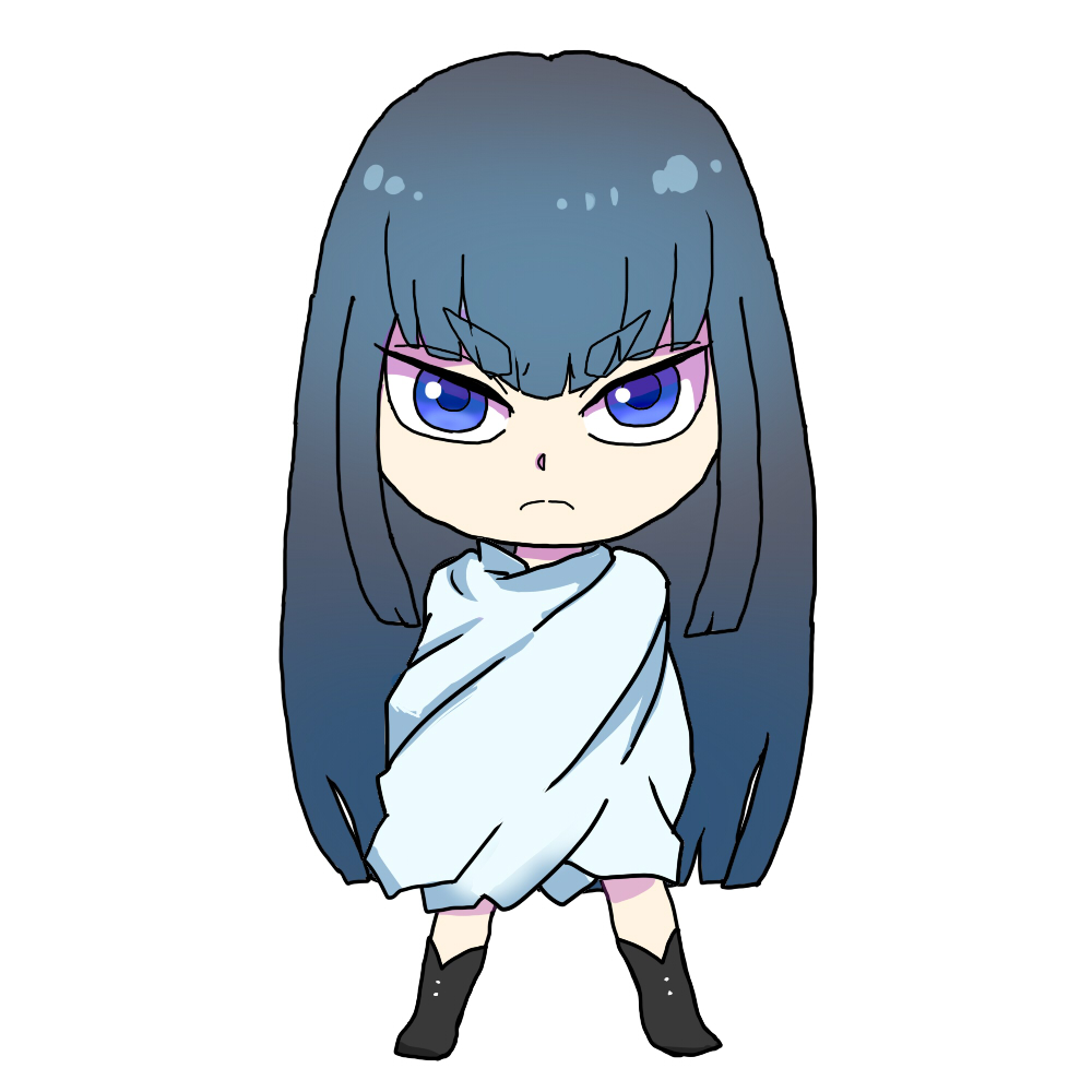 blue_eyes chibi cloak kill_la_kill kiryuuin_satsuki long_hair solo uri_(uryu002)