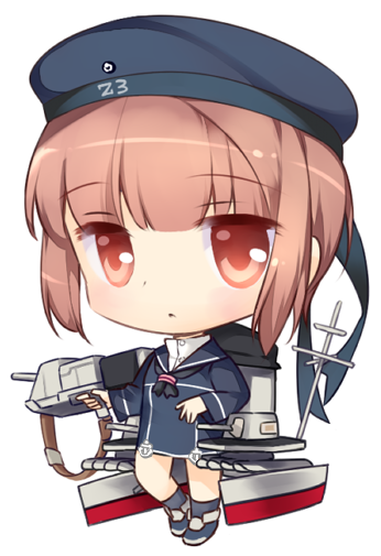 chibi clothes_writing dress gun hat kantai_collection red_eyes red_hair rei_(rei's_room) sailor_collar sailor_dress sailor_hat short_hair simple_background solo weapon white_background z3_max_schultz_(kantai_collection)