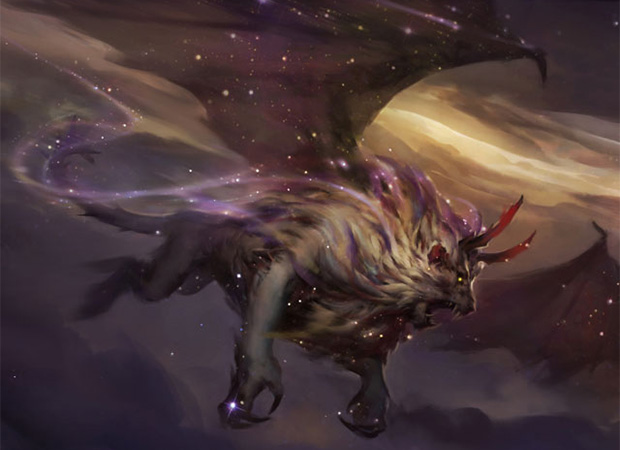 flying horn magic_the_gathering mane manticore min_yum open_mouth solo teeth wings yellow_eyes