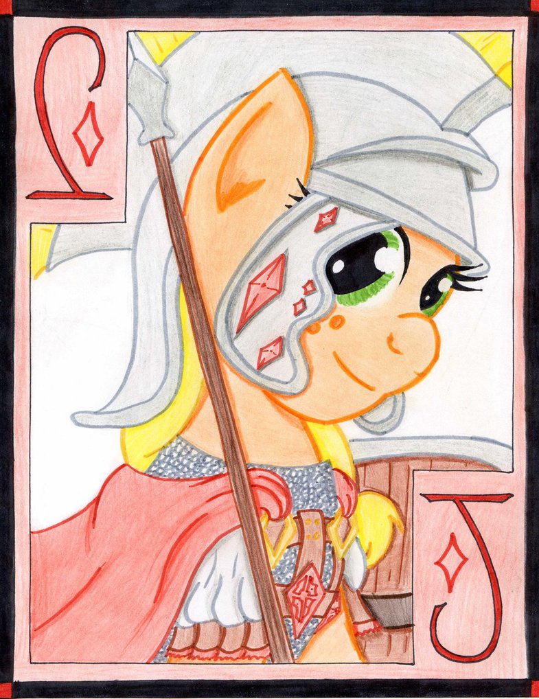 &#9830; blonde_hair card chainmail equine friendship_is_magic fur green_eyes hair helmet horse jack_of_diamonds mammal my_little_pony orange_fur playing_card polearm pony shield spear the1king weapon