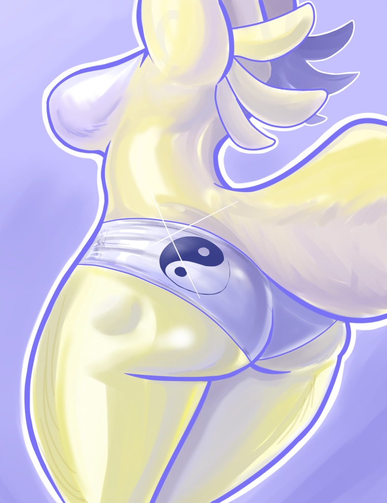 anthro big_butt boy_shorts breasts butt canine clothed clothing digimon female fur mammal plain_background renamon side_boob skimpy solo standing topless underwear white_fur wide_hips xopachi yellow_fur