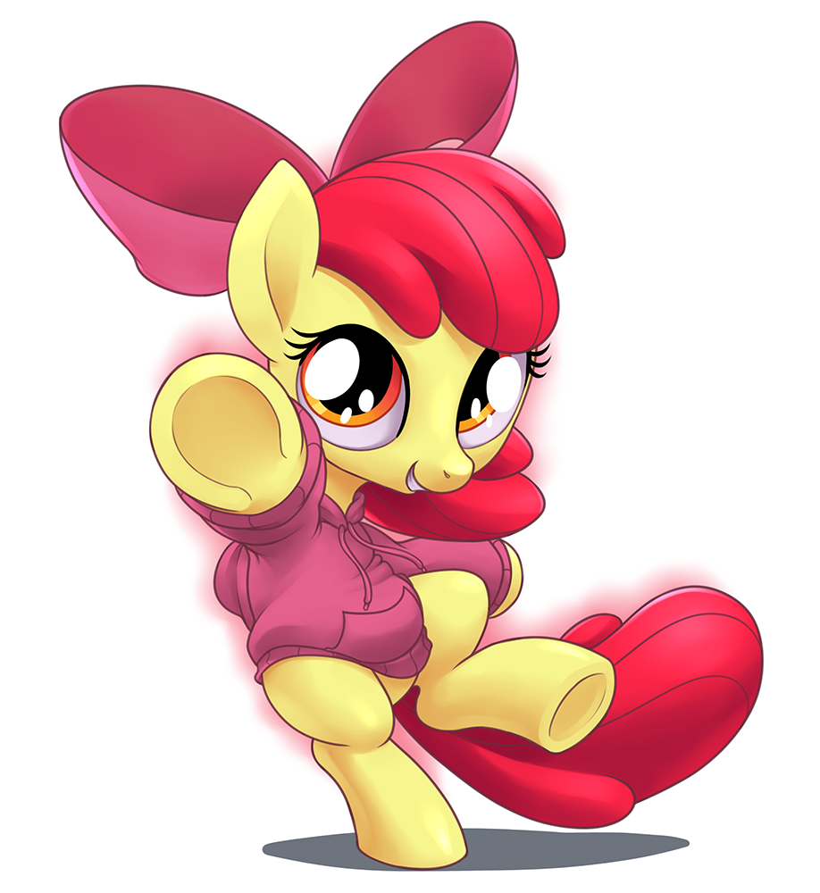 amber_eyes apple_bloom_(mlp) bow clothing cub equine female feral friendship_is_magic fur hair happy hoodie horse mammal my_little_pony plain_background pony red_hair smile solo stoic5 white_background yellow_fur young