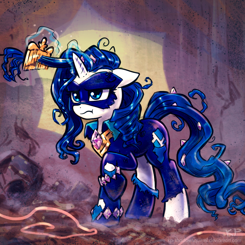 blue_eyes blue_hair comb costume equine female friendship_is_magic gem glowing gold hair horn horse kp_shadowsquirrel magic mammal my_little_pony necklace pony portrait power_ponies_(mlp) radiance_(mlp) rarity_(mlp) rubble skinsuit solo sparkle standing unicorn
