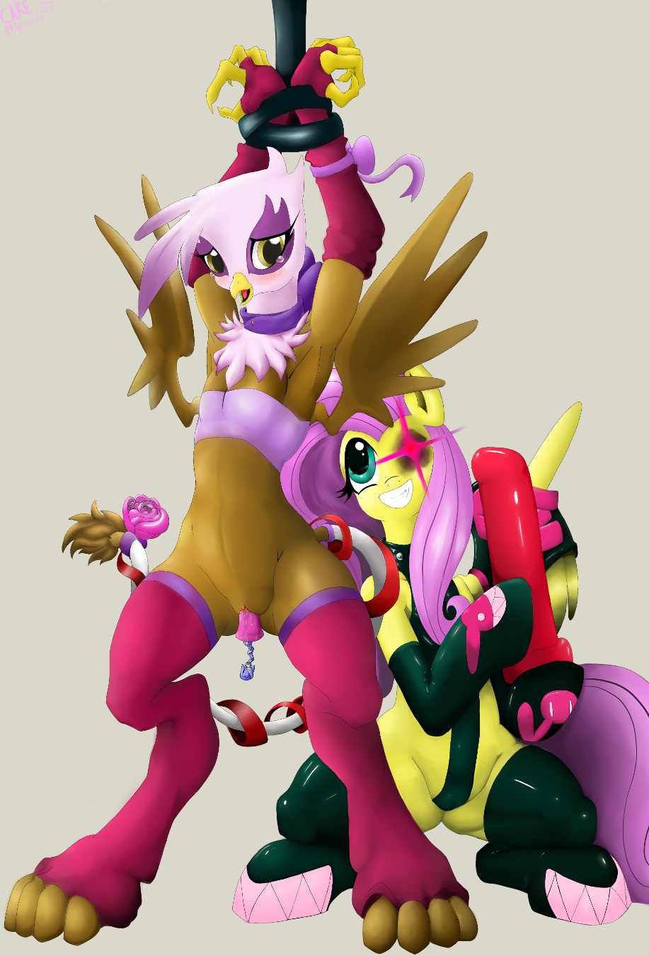 anthro anthrofied avian beak bound brown_fur dildo duo elbow_gloves equine female fingerless_gloves fluttershy_(mlp) friendship_is_magic fur gilda_(mlp) gloves gryphon hair horse insertion lesbian long_hair mammal my_little_pony pegasus penetration pink_hair pony pussy pussy_juice restrained ricocake sex_toy tears vaginal vaginal_insertion vaginal_penetration white_fur wings