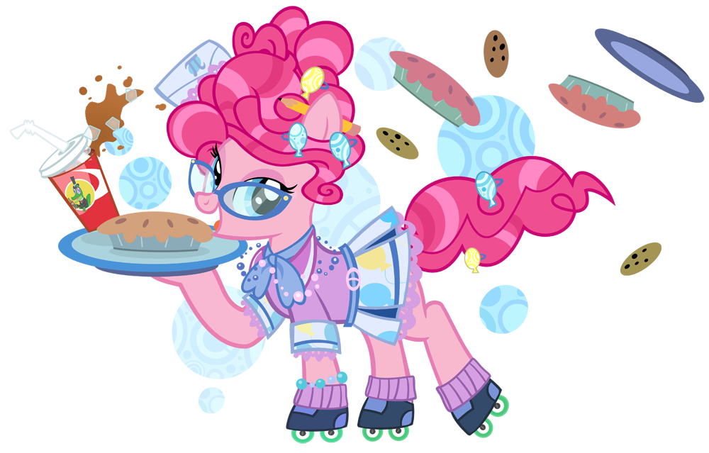 alpha_channel balloon blue_eyes bracelet clothing drink equine eyewear female friendship_is_magic glasses gummy_(mlp) hair hairpin horse jewelry looking_at_viewer mammal my_little_pony pencil pie pink_hair pinkie_pie_(mlp) pixelkitties plain_background plate platter pony rollerskates skirt soda solo transparent_background