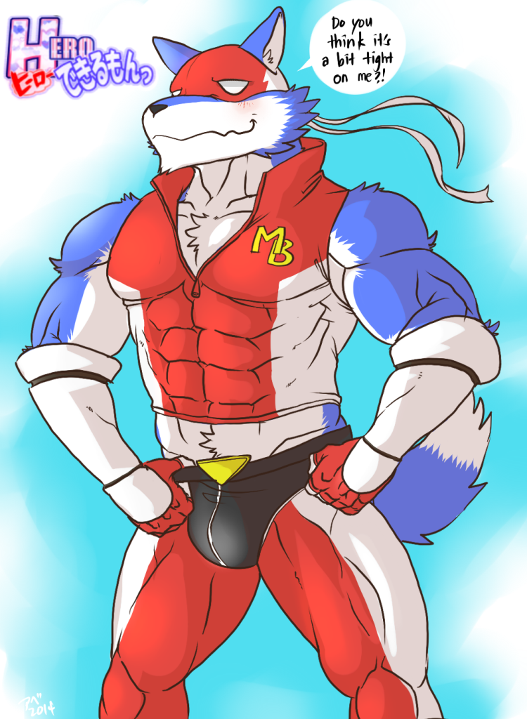 &#12498;&#12525;&#12540;&#12391;&#12365;&#12427;&#12418;&#12435;&#12387; ????????? abs anthro biceps big_muscles black_nose blue_fur blush bulge canine chest_tuft clothing fur grin hentist jacket male mammal mask muscles pants pecs pose shirt smile solo standing toned tuft white_fur wolf
