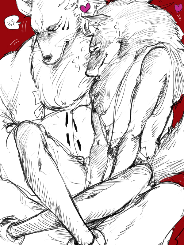 &#12420;&#12435; ?? anthro blush canine chubby duo fox fur gay gingitsune gintaro kemono love male mammal sitting_on_lap size_difference slim tetsuro white_fur wolf