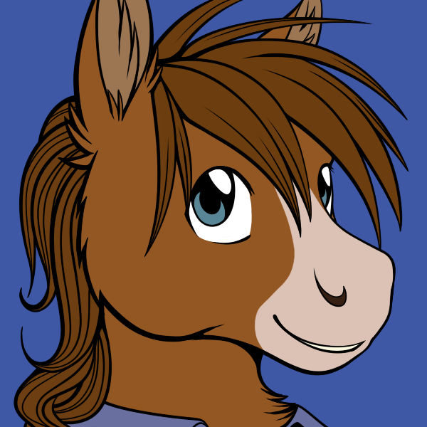 brown_fur brown_hair clothed clothing equine flat_colors fur hair horse male mammal peekaboo ratte smile solo