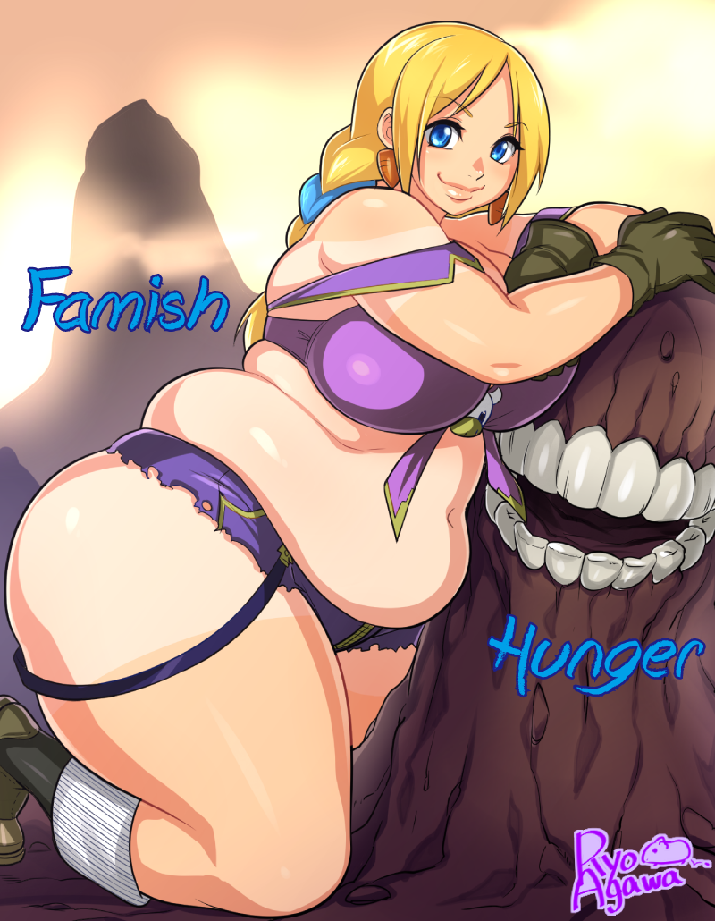 1girl agawa_ryou blonde_hair blue_eyes borrowed_character breasts character_name earrings huge_breasts jewelry obese thick_thighs thighs