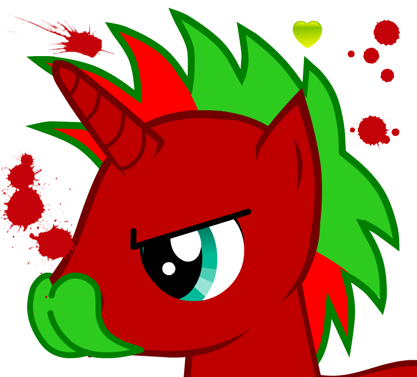 alpha_channel bipolar_spooge blood blue_eyes close-up equine facial_hair fur hair horn horse mammal multi-colored_hair mustache my_little_pony original_character original_character_do_not_steal plain_background pony red_fur spooge298 transparent_background unicorn