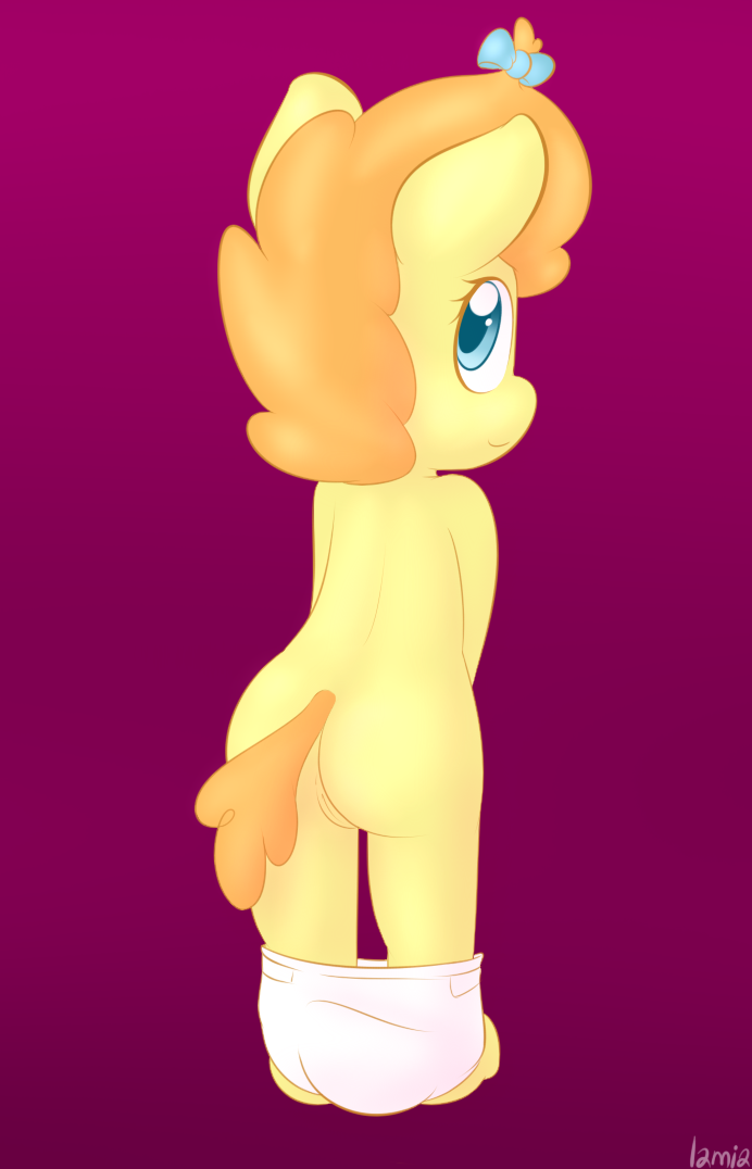 anthro anthrofied blue_eyes butt cub diaper equine female friendship_is_magic fur hair horse lamiaaaa looking_back mammal my_little_pony orange_hair pony pumpkin_cake_(mlp) pussy solo yellow_fur young