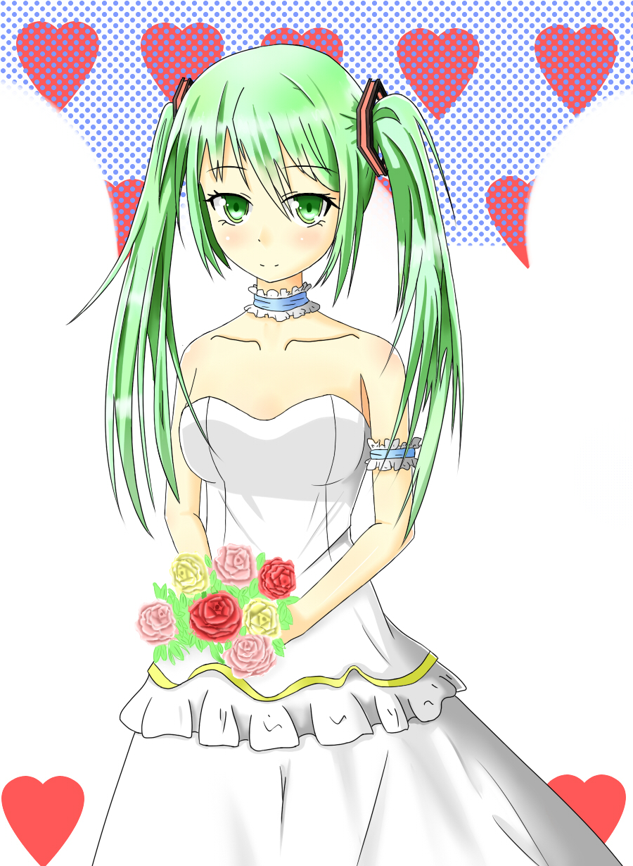 dress flower green_eyes green_hair hatsune_miku highres ji_dao_ji long_hair solo twintails vocaloid white_dress